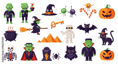 Halloween Characters and Symbols Collection - Spooky Cute Vector Illustrations