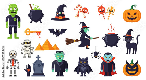 Halloween Characters and Symbols Collection: A Spooky and Festive Graphic Set