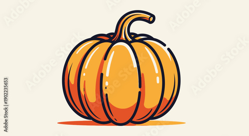 Vibrant Orange Pumpkin with Stem, Festive Autumn Harvest Illustration, Isolated on Light Background