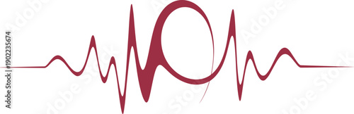 Abstract heartbeat waveform illustration with circular pulse element, modern minimal sound wave design symbolizing life, energy, rhythm, technology, and health concept