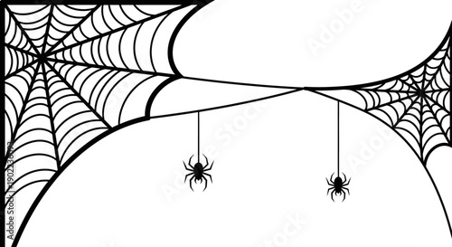 Halloween Spooky Spiderwebs with Hanging Spiders Illustration