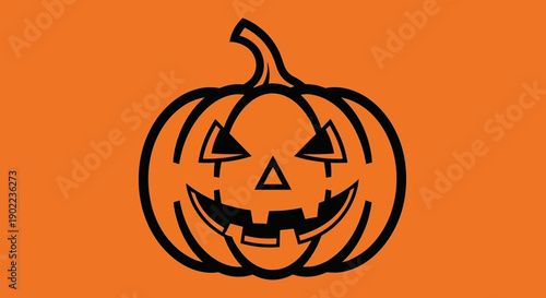 Black Silhouette of a Spooky Jack-o'-Lantern Pumpkin Face on a Vibrant Orange Background
