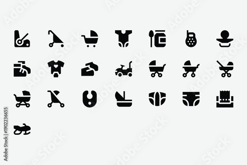Baby Products and Care Solid Icon Set