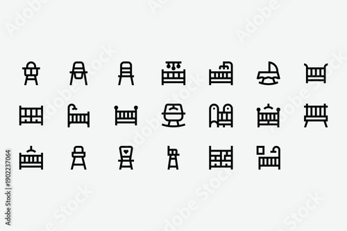 Baby Furniture and Nursery Line Icon Set