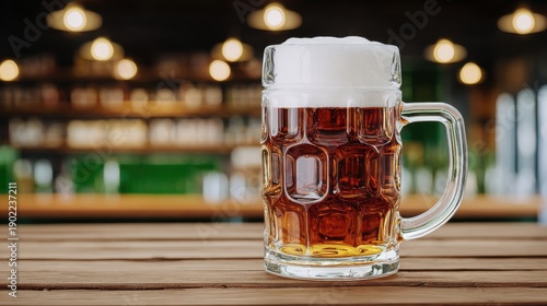 Wallpaper Mural Glass of Light Brown Beer on Wooden Table in Bar Setting Torontodigital.ca