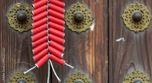 Close Up of Unlit Chinese Firecrackers with Gold Character Details