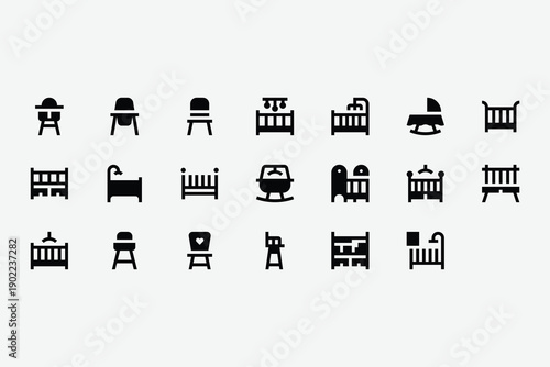 Baby Furniture and Nursery Solid Icon Set