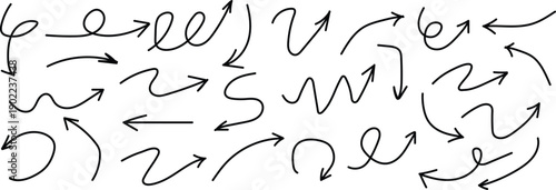 Collection of  hand drawn arrows. Set simple arrows . Arrow icons. Arrow paint. Vector illustration.
