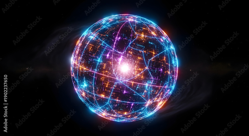 Obraz premium Glowing Sphere with Neon Grid Pattern.