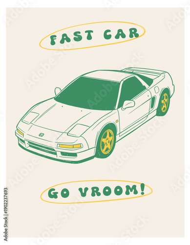 Racing club vector t-shirt print design. Full speed circuit racing. JDM speed club. Japanese street car legend. Extreme racing.