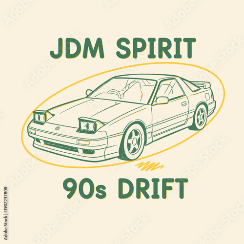Racing club vector t-shirt print design. Full speed circuit racing. JDM speed club. Japanese street car legend. Extreme racing.