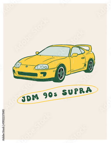 Racing club vector t-shirt print design. Full speed circuit racing. JDM speed club. Japanese street car legend. Extreme racing.