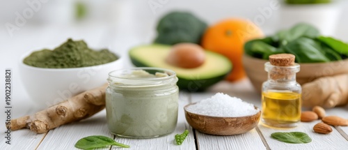 Wallpaper Mural Green Wellness Ingredients  Avocado, Spinach, and Ginger Torontodigital.ca