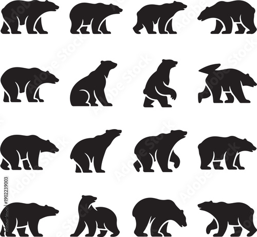 black bear silhouettes in various poses and movements