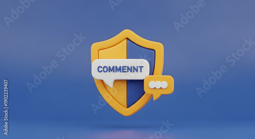 Golden Shield with Comment Speech Bubble.