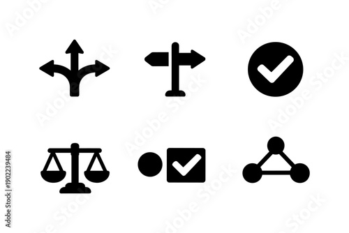 Direction and decision icons set for choice, path and selection. Vector illustration