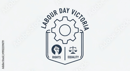 Labour day victoria logo with gear rights and equality symbols on white background