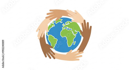 Diverse hands embracing the earth symbolizing global unity and environmental conservation together