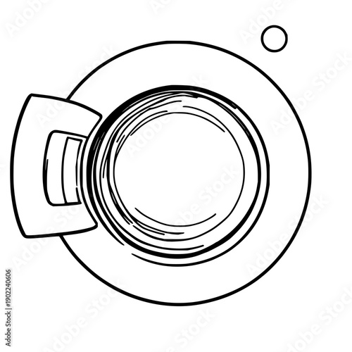 Minimalist washing machine line art drawing with a distinctive circular door design, ideal for appliance store graphics or sustainable living concepts