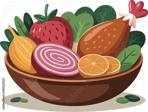 Healthy low calorie salad bowl with fresh fruits and vegetables