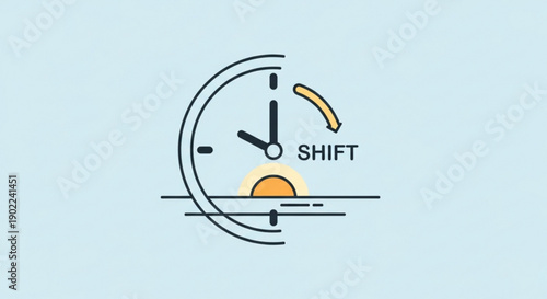 Shift change concept with clock and sunrise symbolizing work schedule and morning routine