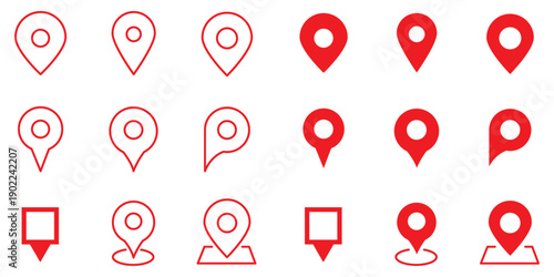 Set of location pin icons. location pin place marker. Location icon. Map marker pointer icon set. Modern map markers. Pin icon vector isolated on white background. Vector illustration, eps 10.