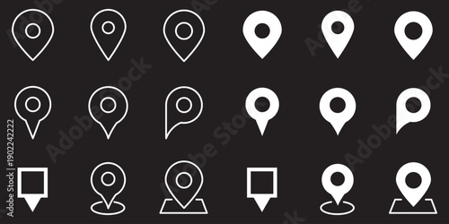 Set of location pin icons. location pin place marker. Location icon. Map marker pointer icon set. Modern map markers. Pin icon vector isolated on white background. Vector illustration, eps 10.