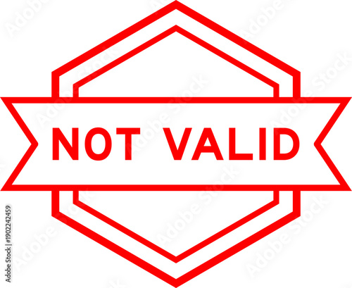 Vintage red color round label banner with word not valid on white background