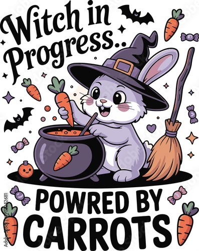 witch bunny brewing potions powered by carrots