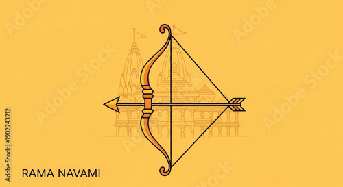 Hindu festival rama navami icon with bow and arrow on yellow background symbolizing lord rama
