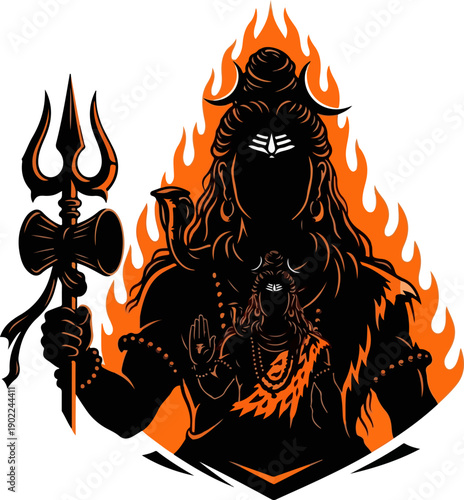Black Silhouette Lord Shiva with Orange Aura