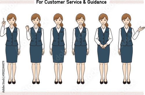 受付スタッフの全身女性イラストセット