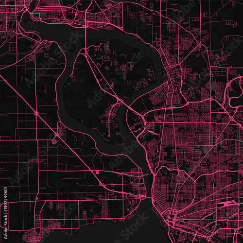 Buffalo, Niagara City Map discover the elegant symmetry of neon pink gridlines on this meticulously crafted vector illustration, emphasizing refined linework, with balanced composition.