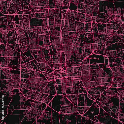 Columbus City Map delve into a meticulously crafted urban landscape where precise lines meet monochrome aesthetics in this neon pink themed scalable vector design, emphasizing refined linework.