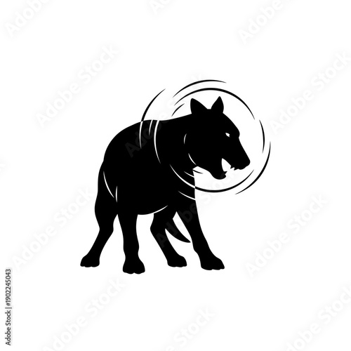 Silhouette of a menacing wolf with open mouth and aggressive stance.