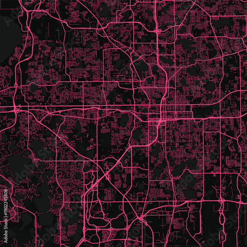 Orlando City Map discover the intricate grid of neon pink outlines where each line tells a story of urban life detailed with minimalist elegance in this svg file, emphasizing refined linework.
