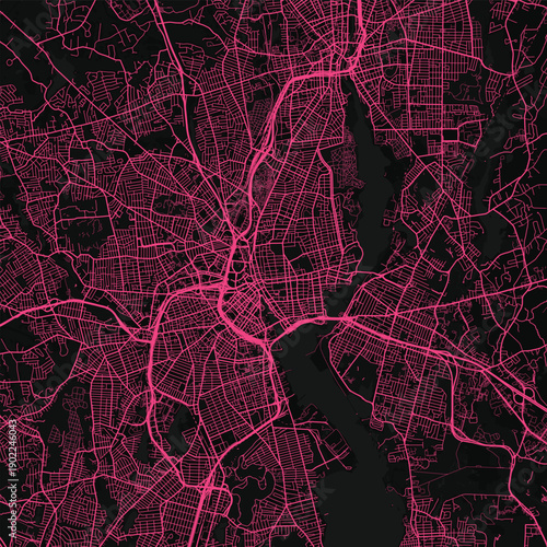 Providence City Map discover the elegance of urban precision in this neon pink inspired minimalist grid showcasing refined linework and the structured simplicity of blueprint design.