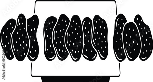 Black and White Silhouette Vector Illustration of Crunchy Tortilla Chips Served with a Bowl of Delicious Dip Isolated on a Clean White Background