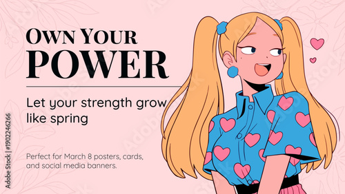 Vector illustration of young cool girl. Women's day on March 8