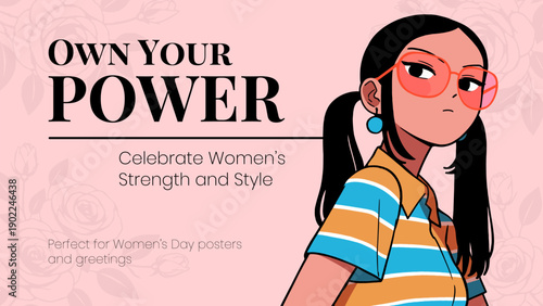 Vector illustration of young cool girl. Women's day on March 8