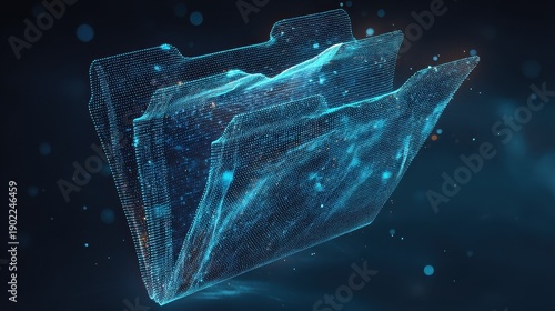 Wallpaper Mural A digital folder icon composed of glowing blue particles and light points floats in a dark space, representing data storage, cloud computing, and modern file management technology. Torontodigital.ca