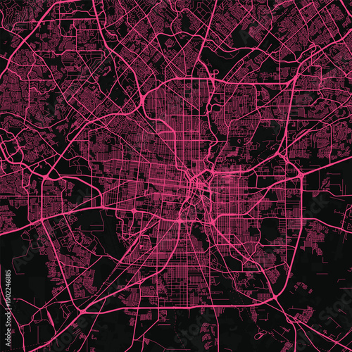 San Antonio City Map discover the urban soul fine lines and grids reveal the structure and elegance of the layout with a subtle monochrome palette and neon pink highlights, emphasizing refined.