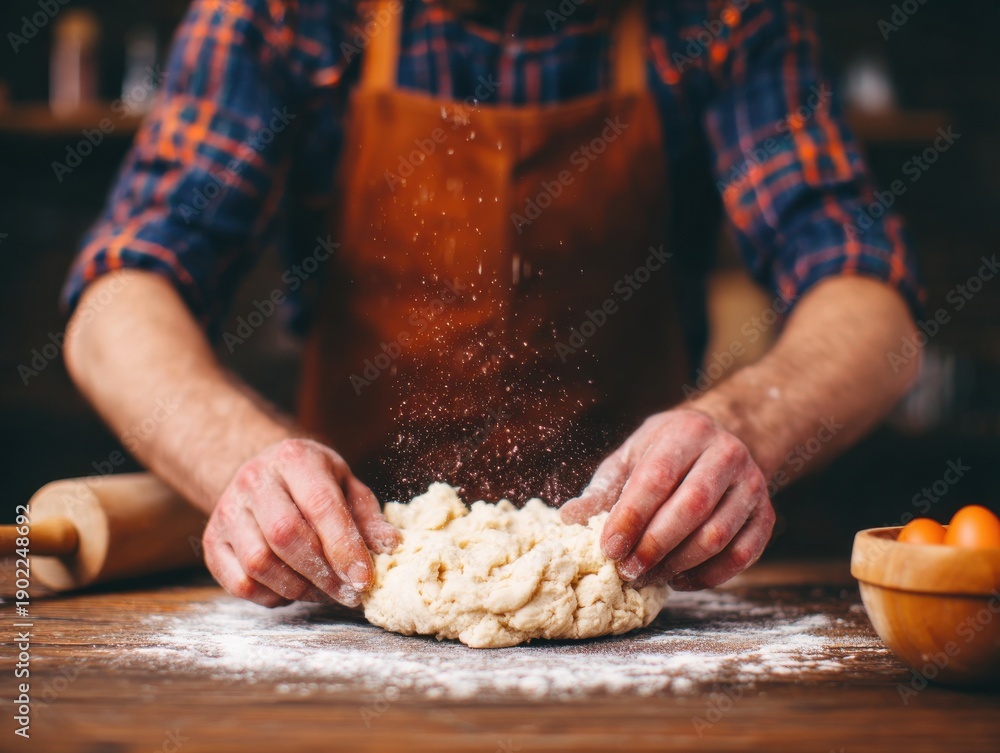 custom made wallpaper toronto digitalMan Kneading Dough in Rustic Kitchen Setting