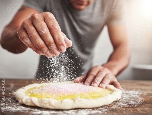 Wallpaper Mural Man Sprinkling Colorful Sugar on Pizza Dough Torontodigital.ca