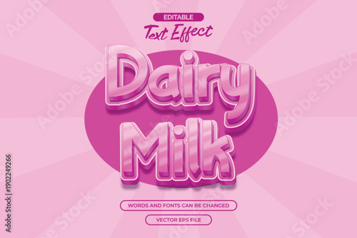 Dairy milk editable text effect with 3d cartoon text style and with cute background