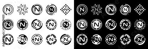 Futuristic letter O logo collection with circular tech geometry, orbital accents, and digital dots. Perfect for modern brands, startups, and science-related visuals.