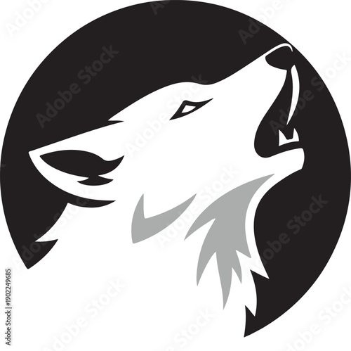 Stylized Wolf head logo in a black and white circular design, perfect for branding and corporate identity