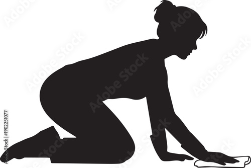 Silhouette of a Woman Cleaning the Floor