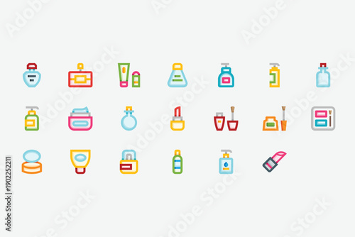 Beauty Products and Cosmetics Color Icon Set