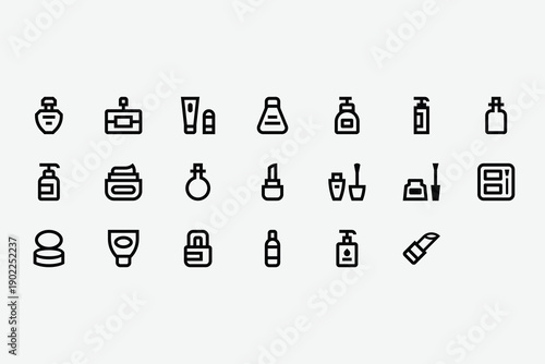 Beauty Products and Cosmetics Line Icon Set